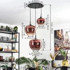 hofstein Lutarp Suspension, Suspension Chrome, Noir, 3 lumières