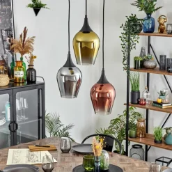 Lampes Dorées-hofstein Lutarp Suspension, Suspension, Suspension grappe Or, Clair, Cuivré, Fumé, 3 lumières