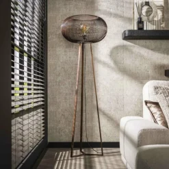 hofstein Luzinde Lampadaire Nickel mat, Noir, 1 lumière* Lampadaires Et Lampes Sur Pied