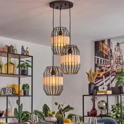 Lampes En Tissu-hofstein Macken Suspension, Suspension Noir, 3 lumières