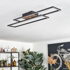 hofstein Macos Plafonnier, Spot de plafond LED Brun, Couleur bois, Noir, 1 lumière