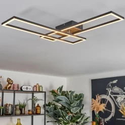 hofstein Macos Plafonnier, Spot de plafond LED Brun, Couleur bois, Noir, 1 lumière