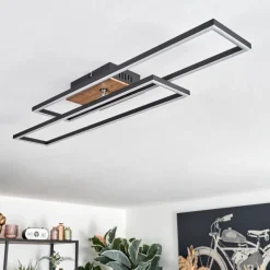 hofstein Macos Plafonnier, Spot de plafond LED Brun, Couleur bois, Noir, 1 lumière