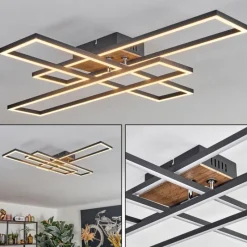 hofstein Macos Plafonnier, Spot de plafond LED Brun, Couleur bois, Noir, 1 lumière