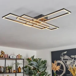 hofstein Macos Plafonnier, Spot de plafond LED Brun, Couleur bois, Noir, 1 lumière