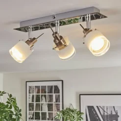 hofstein Maren Plafonnier, Spot de plafond LED Chrome, Nickel mat, 3 lumières