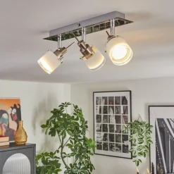 hofstein Maren Plafonnier, Spot de plafond LED Chrome, Nickel mat, 3 lumières