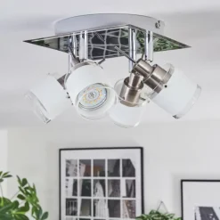 hofstein Maren Plafonnier, Spot de plafond LED Chrome, Nickel mat, 4 lumières