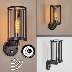 hofstein Martinha Lampe murale d´extérieur Noir, 1 lumière, Détecteur de mouvement