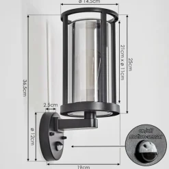 hofstein Martinha Lampe murale d´extérieur Noir, 1 lumière, Détecteur de mouvement