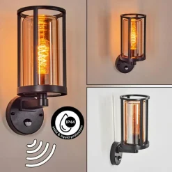 hofstein Martinha Lampe murale d´extérieur Noir, 1 lumière, Détecteur de mouvement