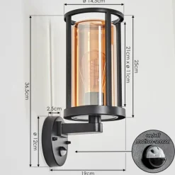 hofstein Martinha Lampe murale d´extérieur Noir, 1 lumière, Détecteur de mouvement