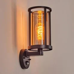 hofstein Martinha Lampe murale d´extérieur Noir, 1 lumière, Détecteur de mouvement