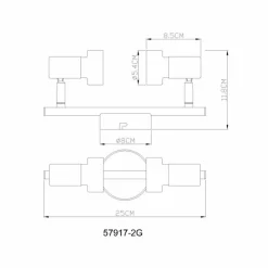 Lampes Dorées-Luminaires Globo Lighting Mason Plafonnier, Spot de plafond, Applique murale, Spot mural Chrome, Noir, 2 lumières