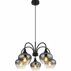 Suspension Verre Fumé-Luminaires Globo Lighting Maxy Suspension Noir, 5 lumières