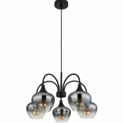 Suspension Verre Fumé-Luminaires Globo Lighting Maxy Suspension Noir, 5 lumières