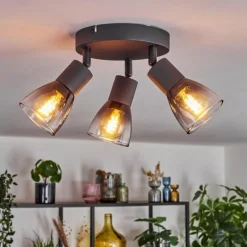 hofstein Medelim Plafonnier Clair, Fumé, 3 lumières