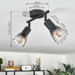 hofstein Medelim Plafonnier Noir, 2 lumières