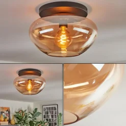 hofstein Mertola Plafonnier, Boule lumineuse Ambre, 1 lumière