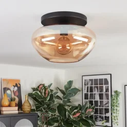 hofstein Mertola Plafonnier, Boule lumineuse Ambre, 1 lumière