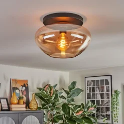hofstein Mertola Plafonnier, Boule lumineuse Ambre, 1 lumière