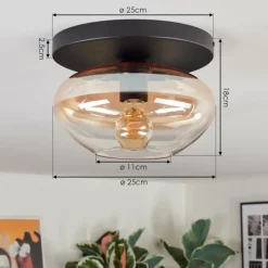 hofstein Mertola Plafonnier, Boule lumineuse Ambre, Clair, 1 lumière