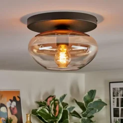 hofstein Mertola Plafonnier, Boule lumineuse Ambre, Clair, 1 lumière