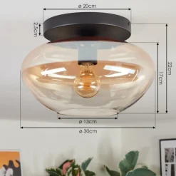 hofstein Mertola Plafonnier, Boule lumineuse Ambre, Clair, 1 lumière