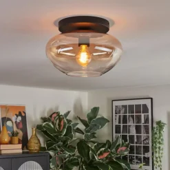 hofstein Mertola Plafonnier, Boule lumineuse Ambre, Clair, 1 lumière