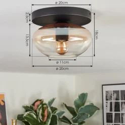 hofstein Mertola Plafonnier, Boule lumineuse Ambre, Clair, 1 lumière