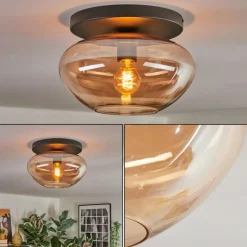 hofstein Mertola Plafonnier, Boule lumineuse Ambre, 1 lumière