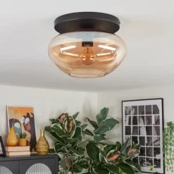 hofstein Mertola Plafonnier, Boule lumineuse Ambre, 1 lumière