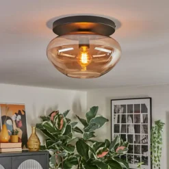 hofstein Mertola Plafonnier, Boule lumineuse Ambre, 1 lumière