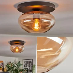 hofstein Mertola Plafonnier, Boule lumineuse Ambre, 1 lumière