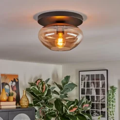 hofstein Mertola Plafonnier, Boule lumineuse Ambre, 1 lumière