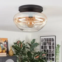hofstein Mertola Plafonnier, Boule lumineuse Ambre, Clair, 1 lumière