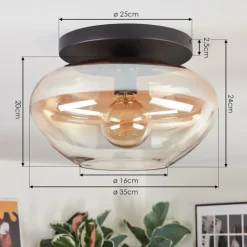 hofstein Mertola Plafonnier, Boule lumineuse Ambre, Clair, 1 lumière