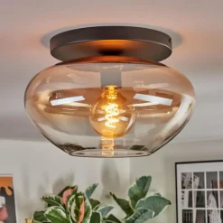hofstein Mertola Plafonnier, Boule lumineuse Ambre, Clair, 1 lumière