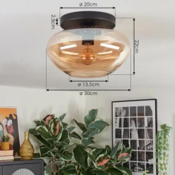 hofstein Mertola Plafonnier, Boule lumineuse Ambre, 1 lumière