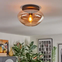 hofstein Mertola Plafonnier, Boule lumineuse Ambre, 1 lumière