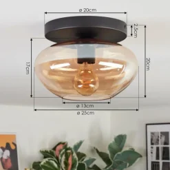 hofstein Mertola Plafonnier, Boule lumineuse Ambre, 1 lumière