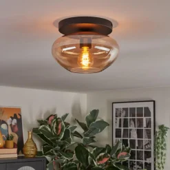 hofstein Mertola Plafonnier, Boule lumineuse Ambre, 1 lumière