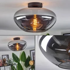 hofstein Mertola Plafonnier Chrome, Clair, Fumé, 1 lumière