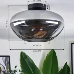 hofstein Mertola Plafonnier Chrome, Clair, Fumé, 1 lumière