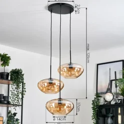 hofstein Mertola Suspension, Boule lumineuse Noir, 3 lumières