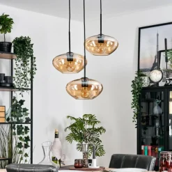 hofstein Mertola Suspension, Boule lumineuse Noir, 3 lumières