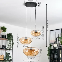 hofstein Mertola Suspension, Boule lumineuse Noir, 3 lumières
