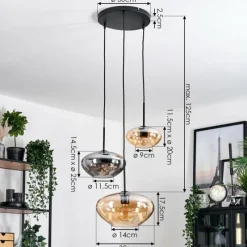 hofstein Mertola Suspension, Boule lumineuse Noir, 3 lumières