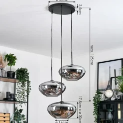 hofstein Mertola Suspension, Boule lumineuse Noir, 3 lumières