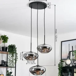 hofstein Mertola Suspension, Boule lumineuse Noir, 3 lumières